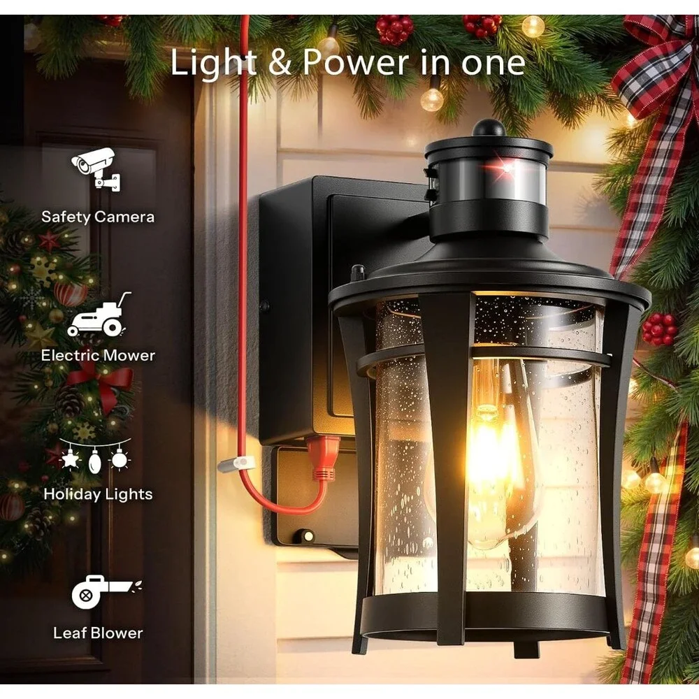 GLEAMZ Motion Sensor Outdoor Wall Lantern Light w/ GFCI Outlet Dusk to Dawn New